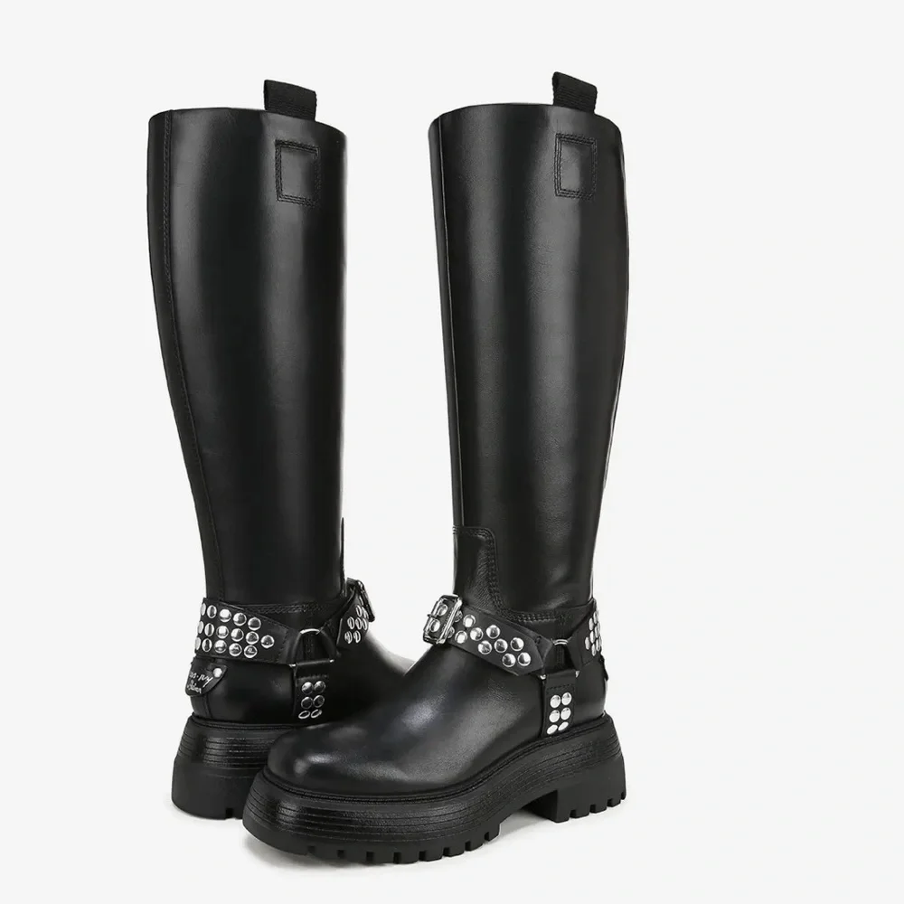 NEW Circus NY by Sam Edelman Hayes Women's Black Leather Stud Motorcycle Boot